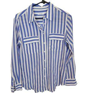Equipment Silk Blouse Button Up Shirt Striped Blouse Slim Blue White Womens S